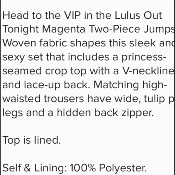 Lulus Out Tonight Magenta Two Piece Jumpsuit - Picture 6 of 6